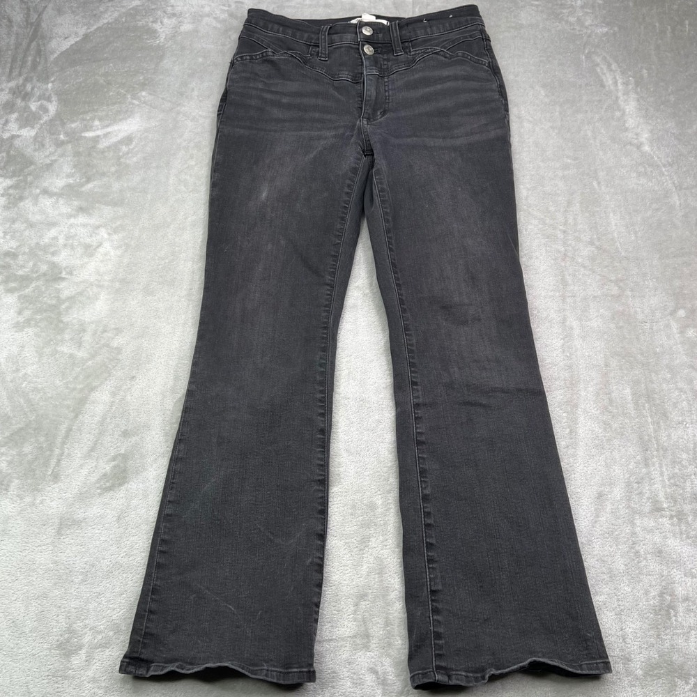 Madewell Mid-Rise Kick Out Jeans Womens‎ 25 Black Solid Stretch Flare Denim
